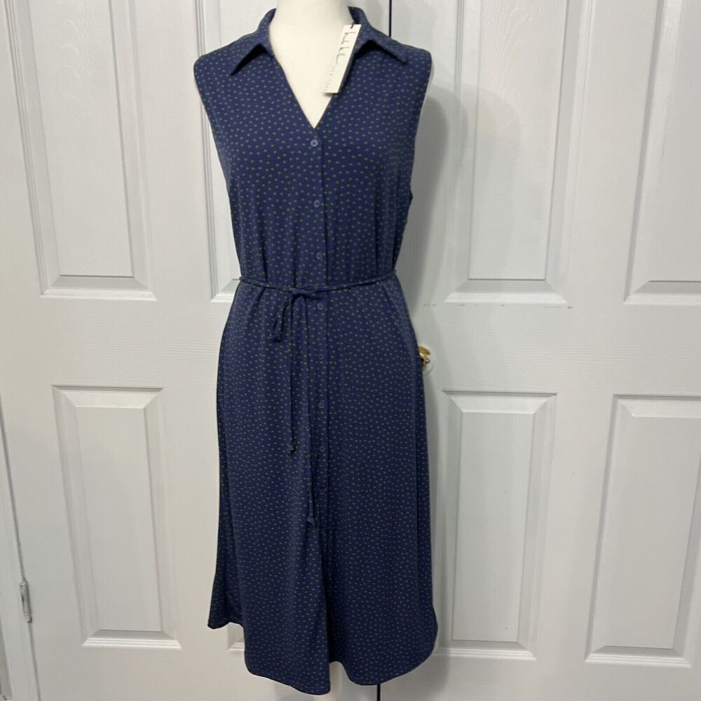 Nicole Miller Dress Sz 12 Button Front Polka Dot Full Button Tie Waist Career